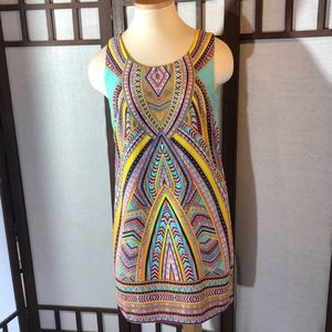 Juniors' Small Pink Owl /Yellow/Seafoam Sleeveless Shift Dress Keyhole Back